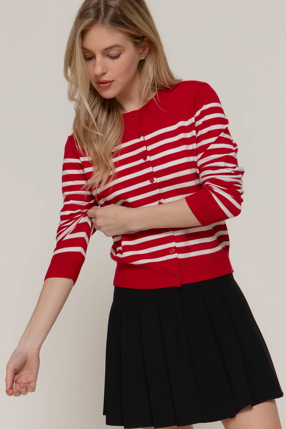 Long Sleeve Crew Neck Stripe Sweater Cardigan-Cardigans-Krush Kandy, Women's Online Fashion Boutique Located in Phoenix, Arizona (Scottsdale Area)