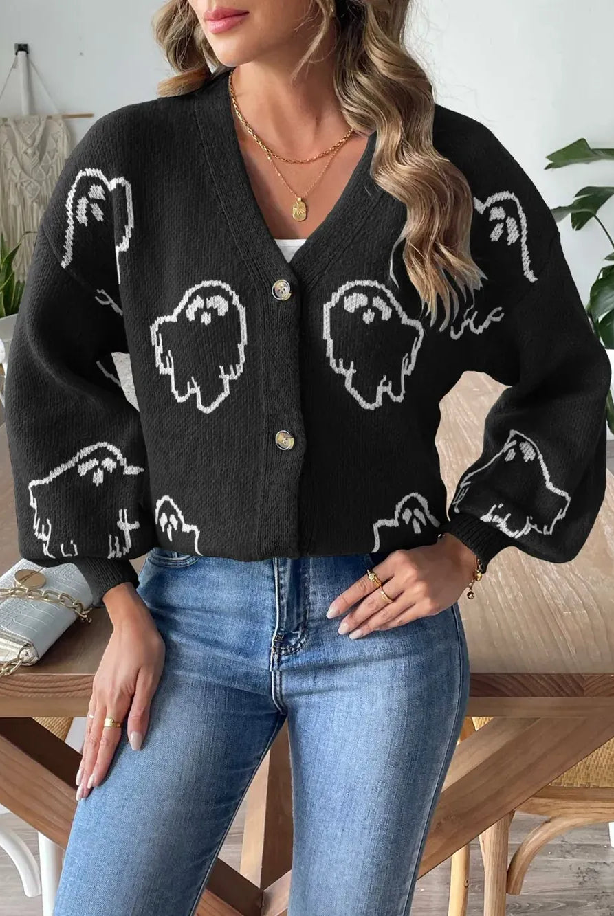 Ghost V-Neck Dropped Shoulder Cardigan-Cardigans-Krush Kandy, Women's Online Fashion Boutique Located in Phoenix, Arizona (Scottsdale Area)