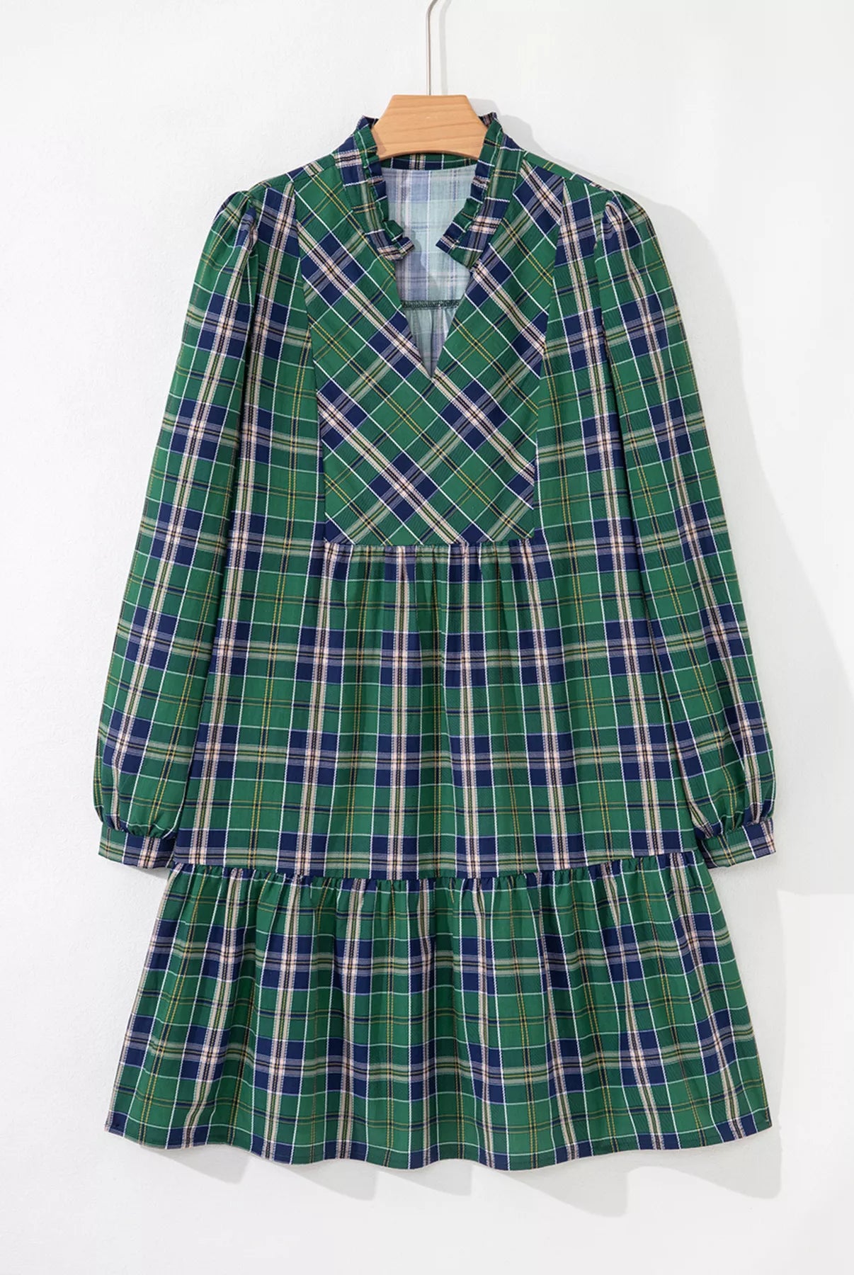 Plaid Frilly Collar Long Sleeve Shift Mini Dress-Dresses-Krush Kandy, Women's Online Fashion Boutique Located in Phoenix, Arizona (Scottsdale Area)