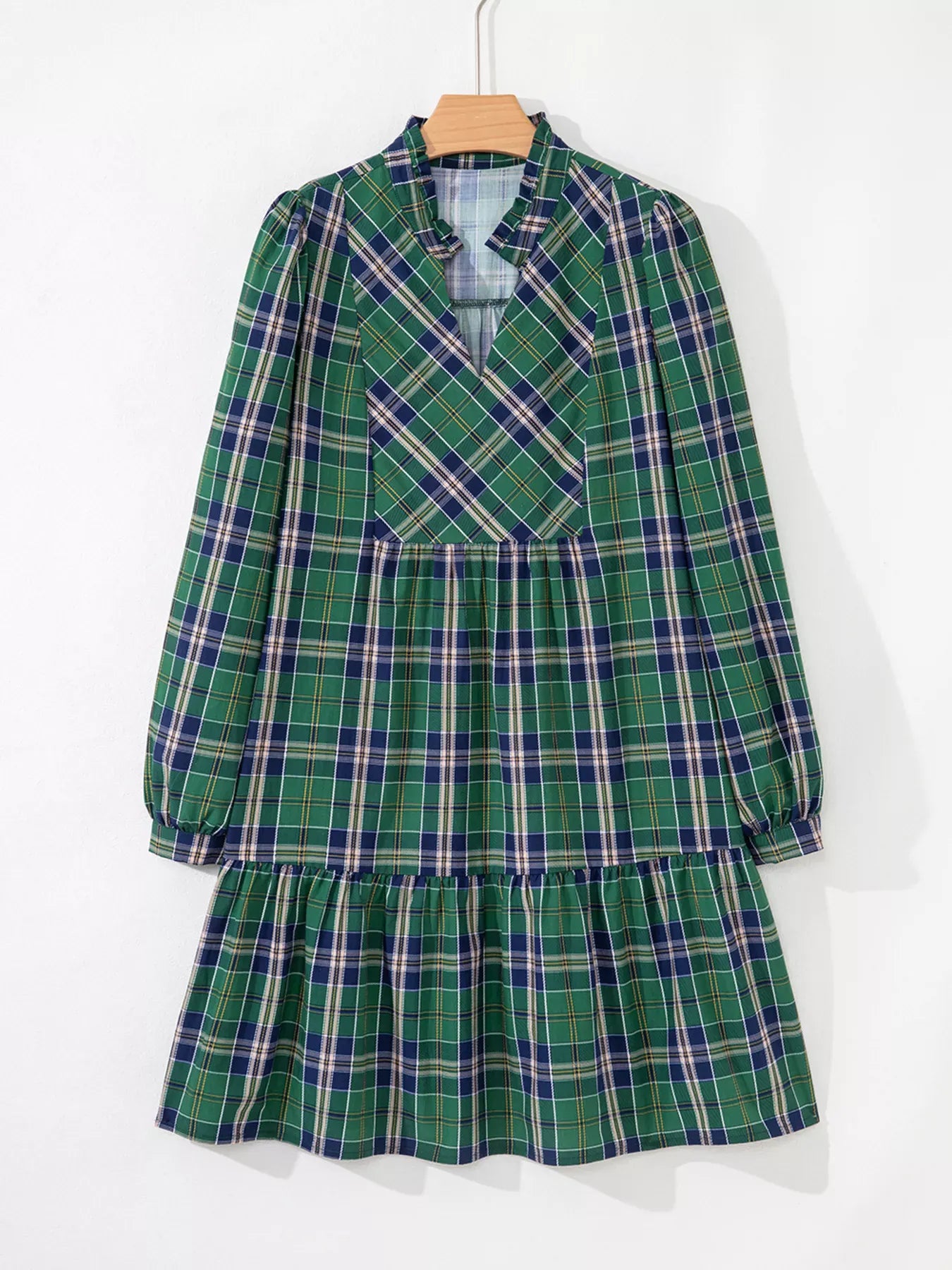 Plaid Frilly Collar Long Sleeve Shift Mini Dress-Dresses-Krush Kandy, Women's Online Fashion Boutique Located in Phoenix, Arizona (Scottsdale Area)