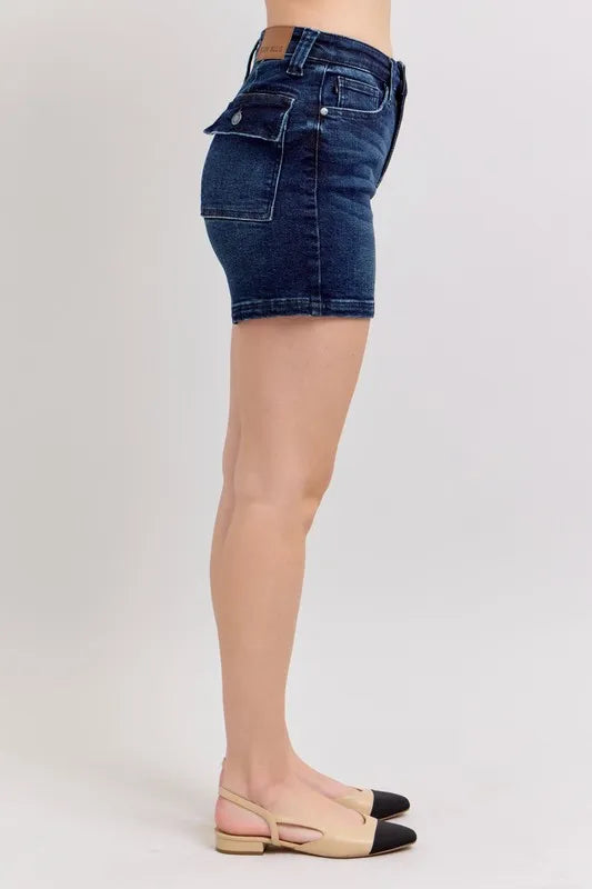 Judy Blue High Waist Back Flap Pocket Denim Shorts-Denim-Krush Kandy, Women's Online Fashion Boutique Located in Phoenix, Arizona (Scottsdale Area)