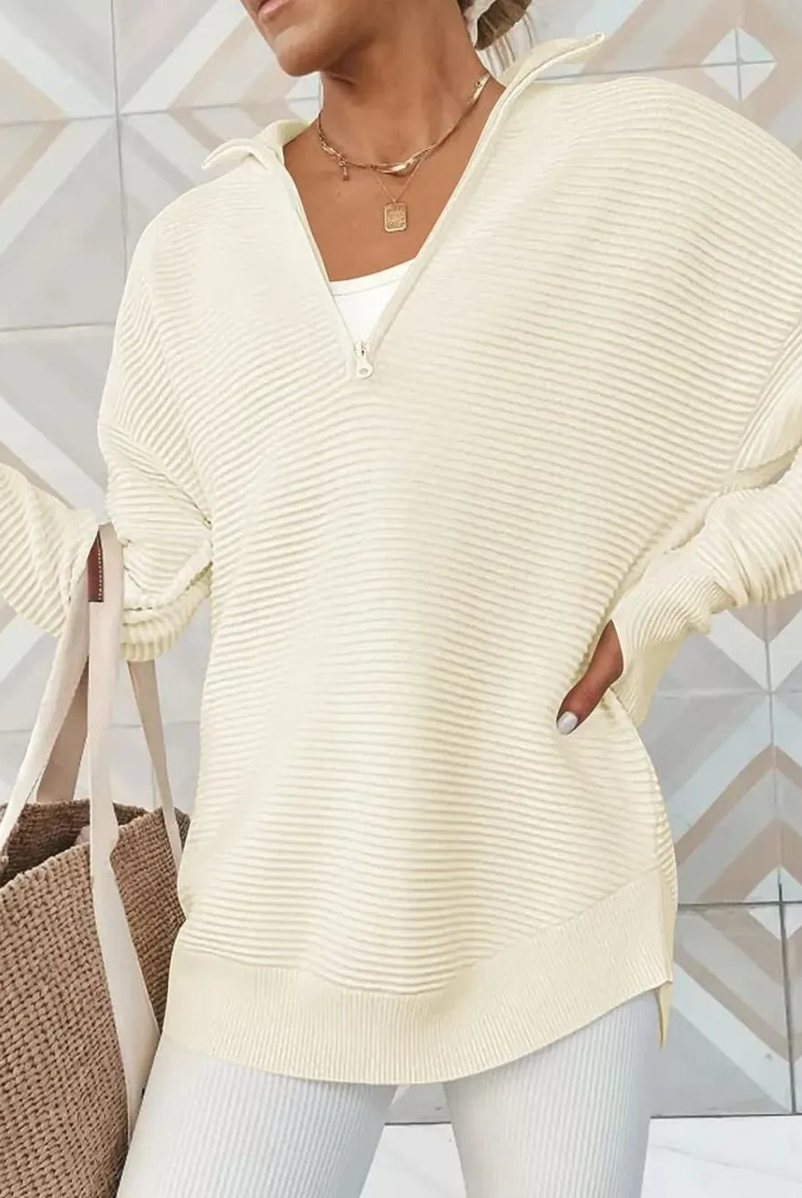 Half Zip Long Sleeve Knit Top-Sweaters-Krush Kandy, Women's Online Fashion Boutique Located in Phoenix, Arizona (Scottsdale Area)