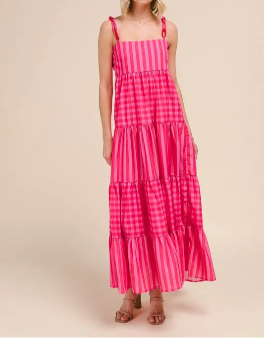 SO ME Stripe Tiered Maxi Dress with Colorful Chain Strap-Dresses-Krush Kandy, Women's Online Fashion Boutique Located in Phoenix, Arizona (Scottsdale Area)