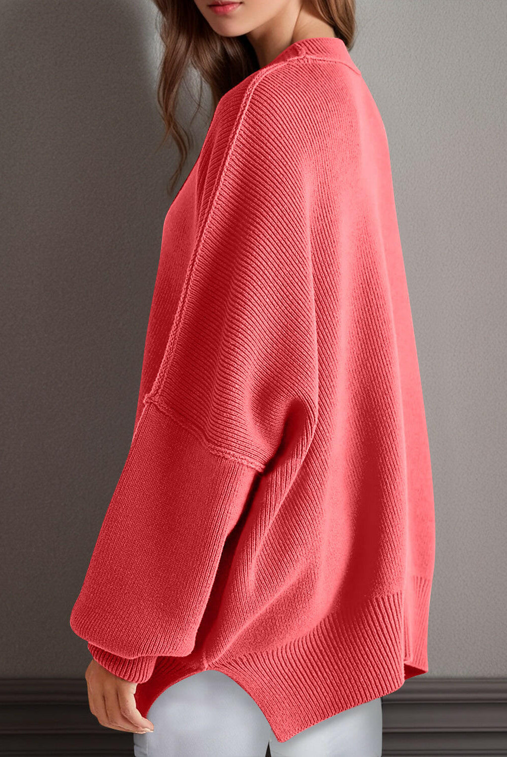 Double Take Side Slit Round Neck Long Sleeve Sweater-Sweaters-Krush Kandy, Women's Online Fashion Boutique Located in Phoenix, Arizona (Scottsdale Area)