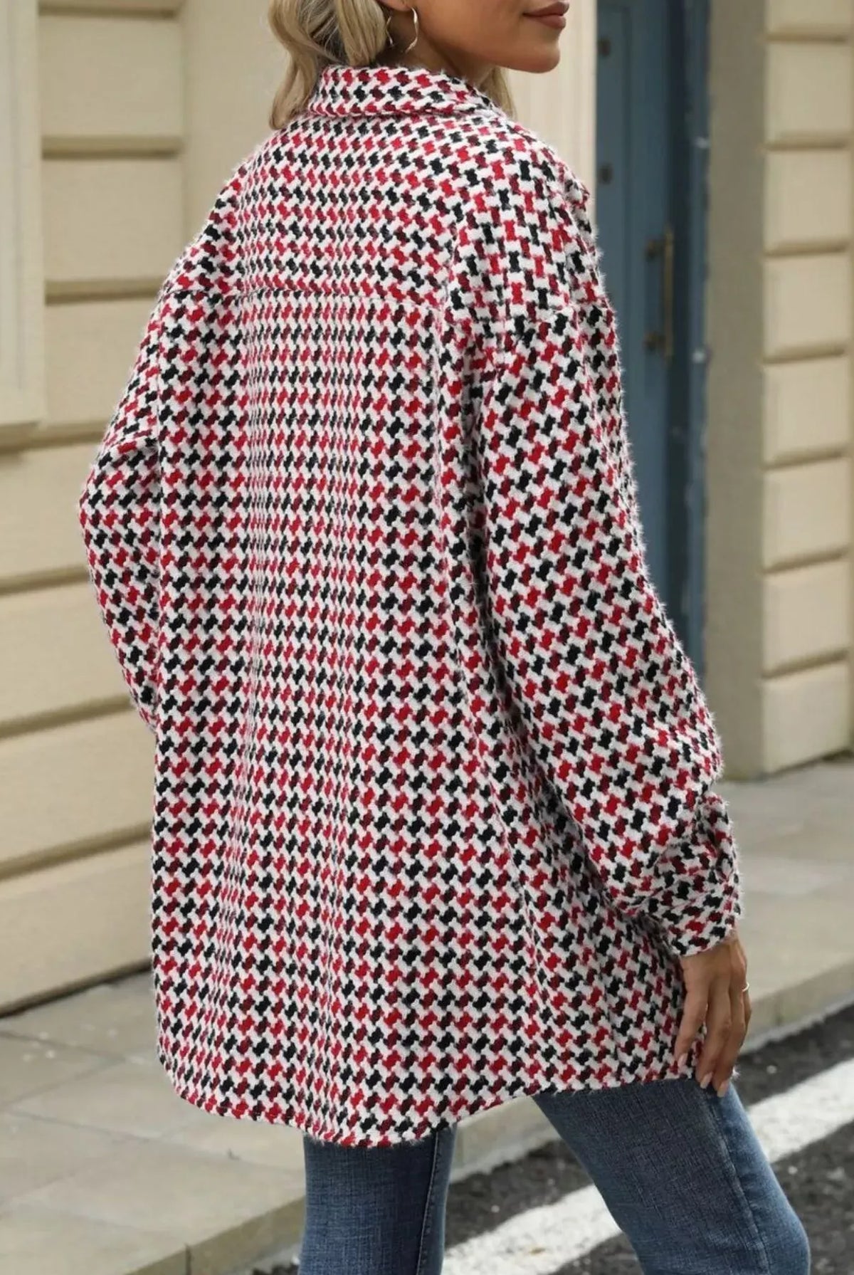 Houndstooth Button Up Long Sleeve Coat-Jacket-Krush Kandy, Women's Online Fashion Boutique Located in Phoenix, Arizona (Scottsdale Area)