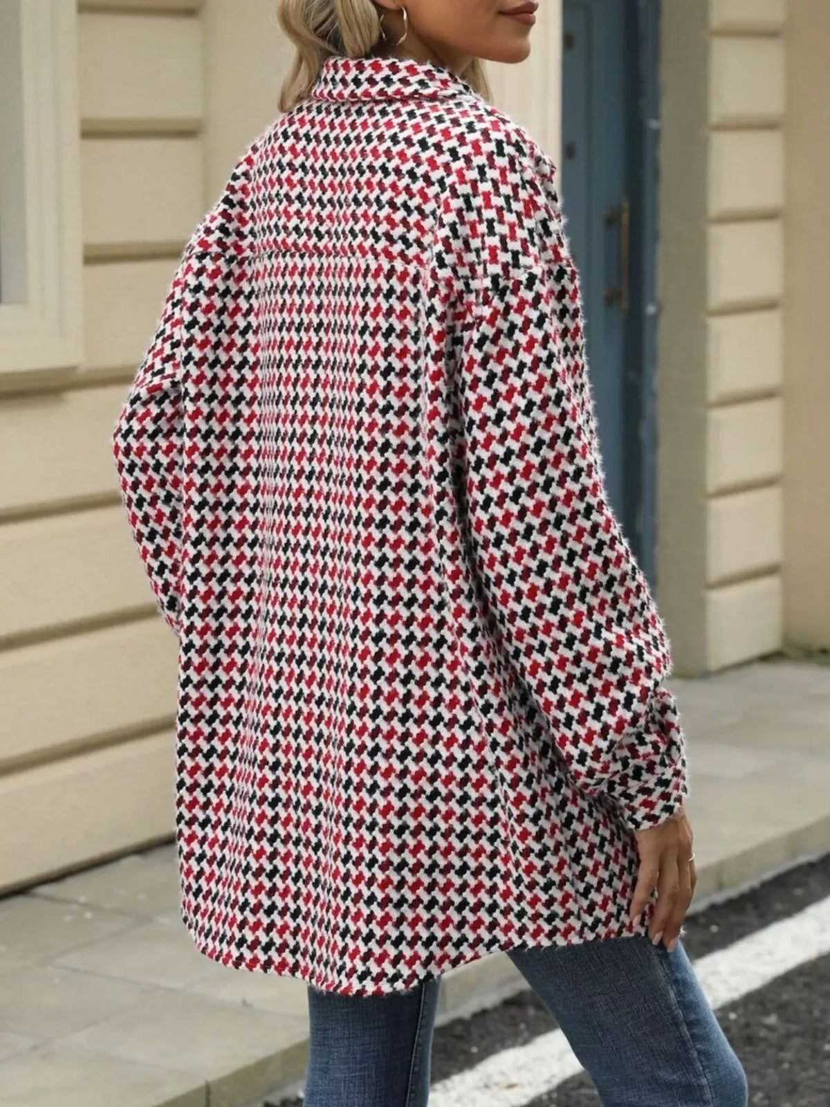 Houndstooth Button Up Long Sleeve Coat-Jacket-Krush Kandy, Women's Online Fashion Boutique Located in Phoenix, Arizona (Scottsdale Area)
