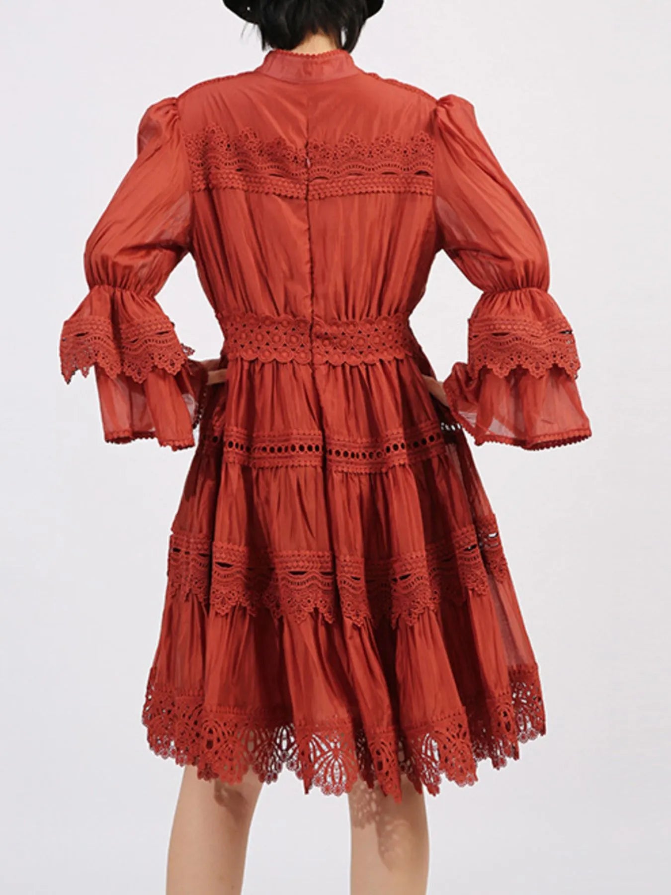 Ruffle Lace Trim Long Sleeve Dress-Dresses-Krush Kandy, Women's Online Fashion Boutique Located in Phoenix, Arizona (Scottsdale Area)