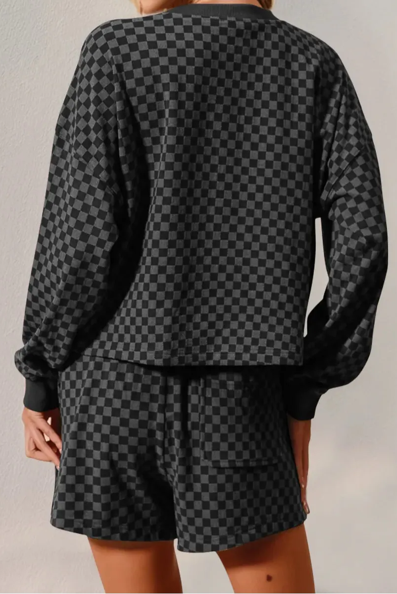 Double Take Checkered Half Button Top and Shorts Set-2 Piece Outfit Sets-Krush Kandy, Women's Online Fashion Boutique Located in Phoenix, Arizona (Scottsdale Area)