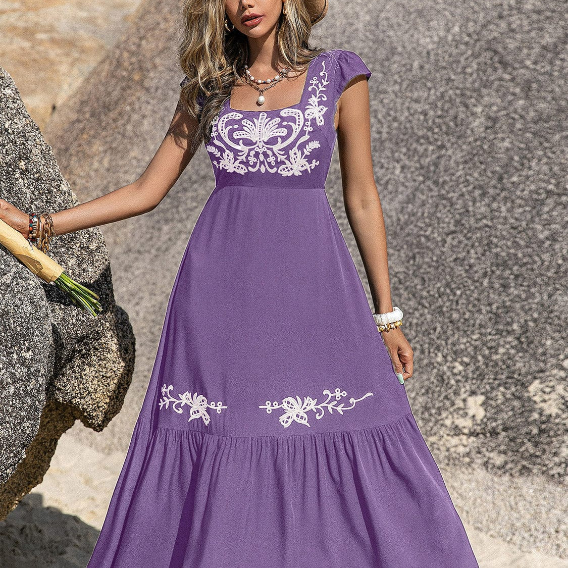 Embroidered Square Neck Ruffle Hem Dress-Krush Kandy, Women's Online Fashion Boutique Located in Phoenix, Arizona (Scottsdale Area)