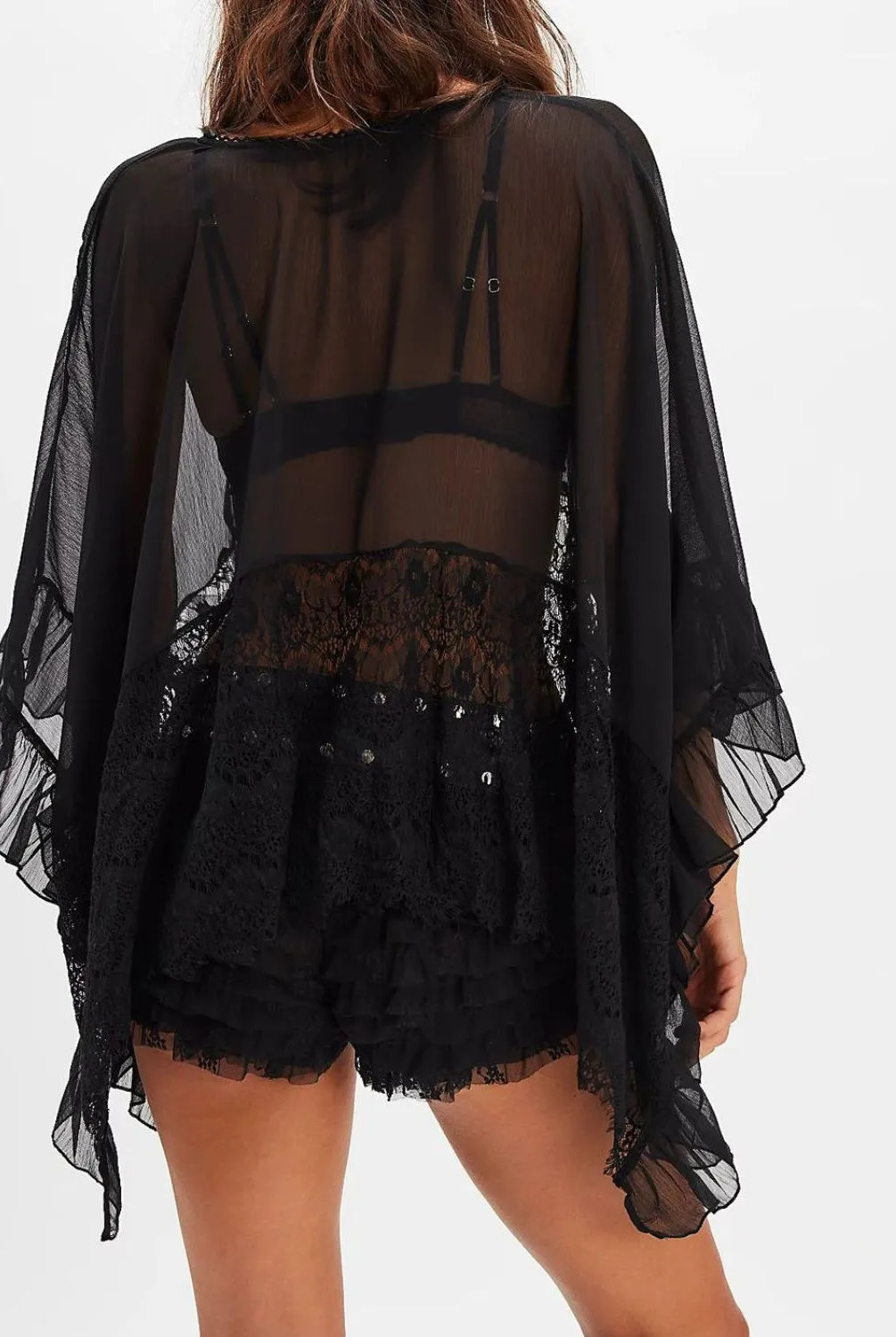 Lace V-Neck Ruffle Long Sleeve Cover-Up-Blouses-Krush Kandy, Women's Online Fashion Boutique Located in Phoenix, Arizona (Scottsdale Area)