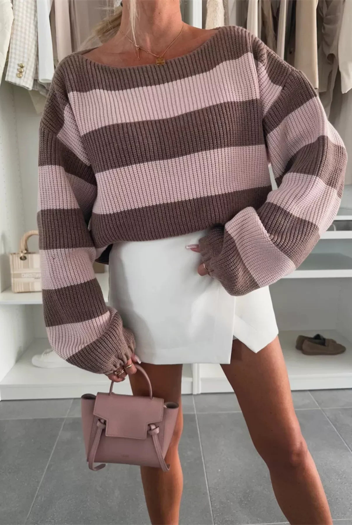 Contrast Striped Long Sleeve Sweater-Sweater-Krush Kandy, Women's Online Fashion Boutique Located in Phoenix, Arizona (Scottsdale Area)