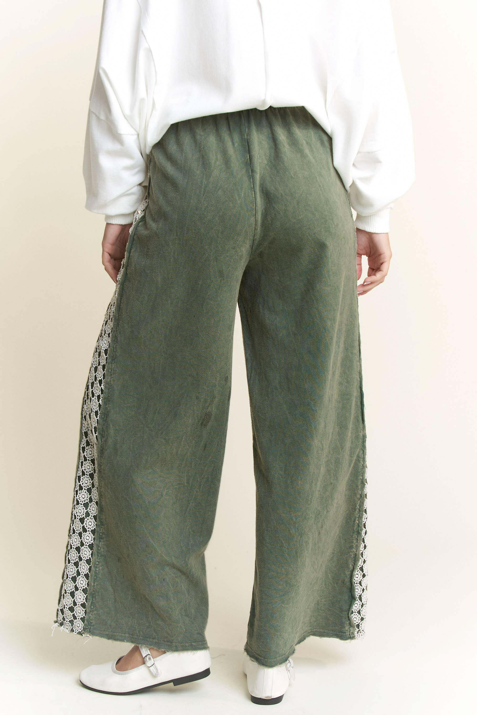 MineralWash Floral Daisy trim Pants-PANTS-Krush Kandy, Women's Online Fashion Boutique Located in Phoenix, Arizona (Scottsdale Area)