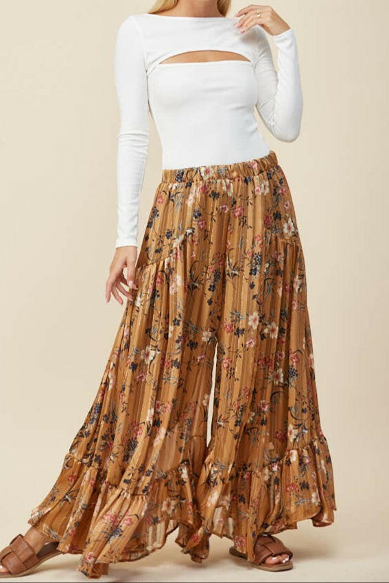 Golden Hour Ruffle Palazzo Pants-Pants-Krush Kandy, Women's Online Fashion Boutique Located in Phoenix, Arizona (Scottsdale Area)