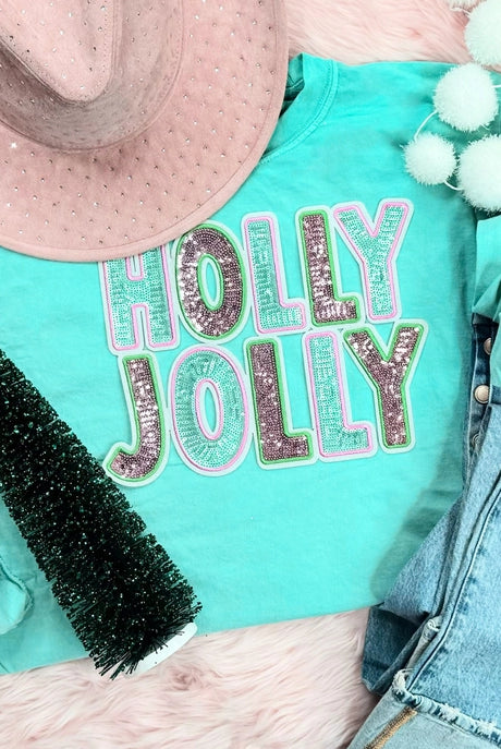 Holly Jolly Long Sleeve Tee-Graphic Tees-Krush Kandy, Women's Online Fashion Boutique Located in Phoenix, Arizona (Scottsdale Area)