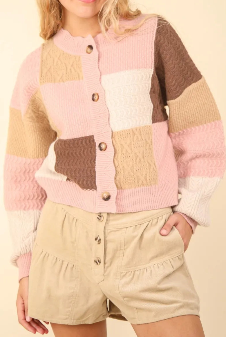 VERY J Color Block Button Down Textured Sweater Cardigan-Cardigan-Krush Kandy, Women's Online Fashion Boutique Located in Phoenix, Arizona (Scottsdale Area)