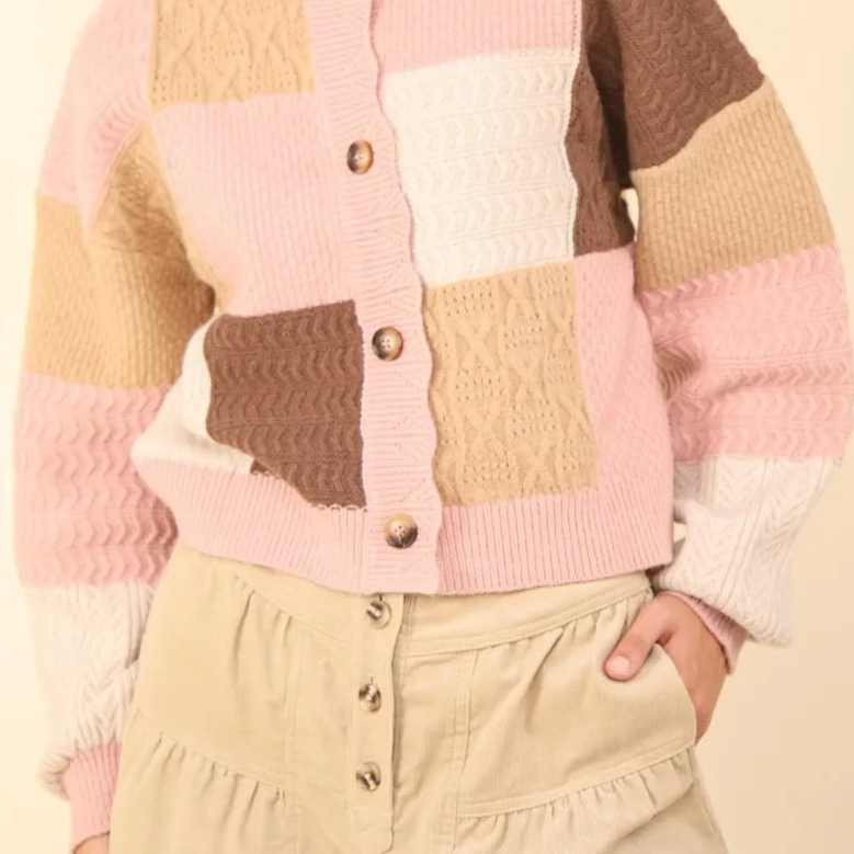 VERY J Color Block Button Down Textured Sweater Cardigan-Cardigan-Krush Kandy, Women's Online Fashion Boutique Located in Phoenix, Arizona (Scottsdale Area)