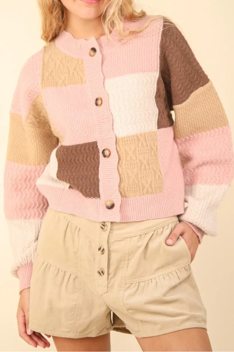 VERY J Color Block Button Down Textured Sweater Cardigan-Cardigan-Krush Kandy, Women's Online Fashion Boutique Located in Phoenix, Arizona (Scottsdale Area)