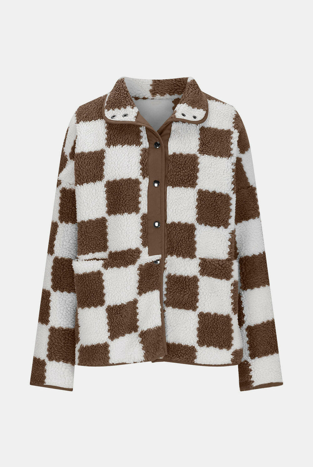 Checkered Snap Down Long Sleeve Teddy Jacket-Krush Kandy, Women's Online Fashion Boutique Located in Phoenix, Arizona (Scottsdale Area)