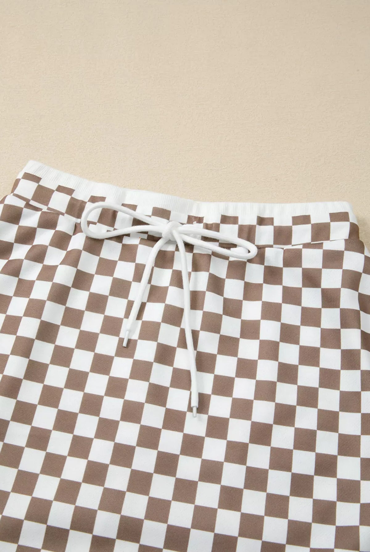 Checkered Print Polo Collar Cropped Long Sleeve Top and Drawstring Mini Skirt Set-2 Piece Outfit Sets-Krush Kandy, Women's Online Fashion Boutique Located in Phoenix, Arizona (Scottsdale Area)