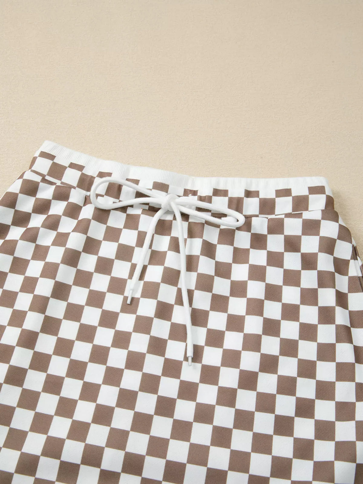 Checkered Print Polo Collar Cropped Long Sleeve Top and Drawstring Mini Skirt Set-2 Piece Outfit Sets-Krush Kandy, Women's Online Fashion Boutique Located in Phoenix, Arizona (Scottsdale Area)