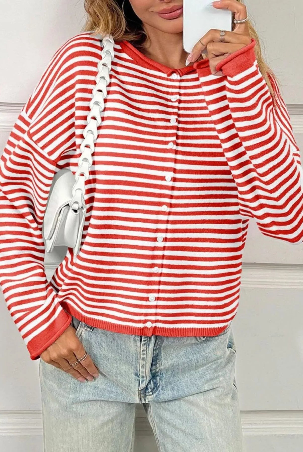 Striped Button-Up Cardigan-Sweaters-Krush Kandy, Women's Online Fashion Boutique Located in Phoenix, Arizona (Scottsdale Area)