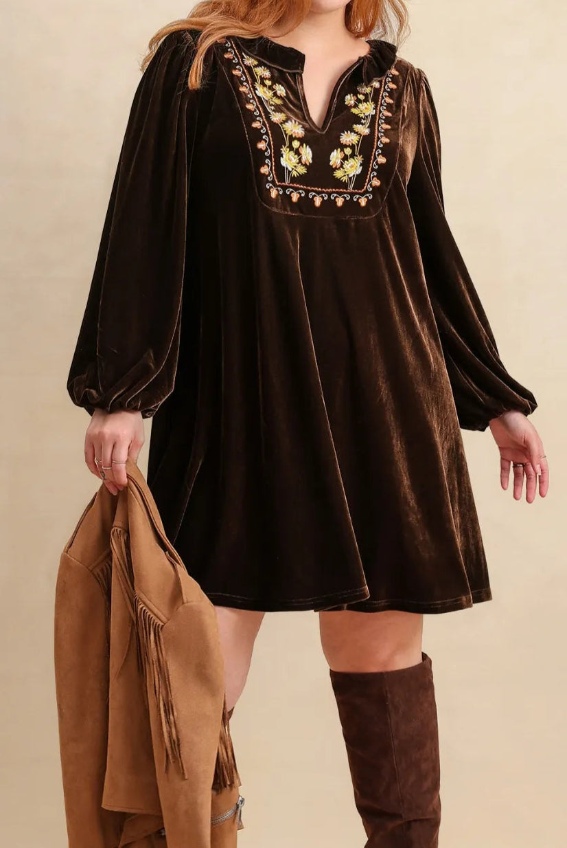 Plus Size Embroidered Notched Balloon Sleeve Mini Dress-Dresses-Krush Kandy, Women's Online Fashion Boutique Located in Phoenix, Arizona (Scottsdale Area)