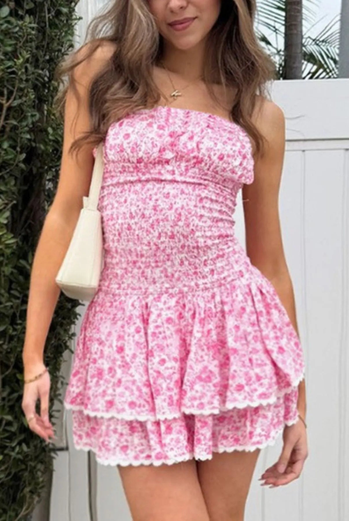 Ruffled Layered Floral Tube Mini Dress-Dresses-Krush Kandy, Women's Online Fashion Boutique Located in Phoenix, Arizona (Scottsdale Area)