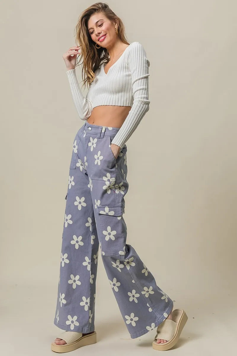 BiBi Flower Printed Side Pocket Wide Pants-pants-Krush Kandy, Women's Online Fashion Boutique Located in Phoenix, Arizona (Scottsdale Area)