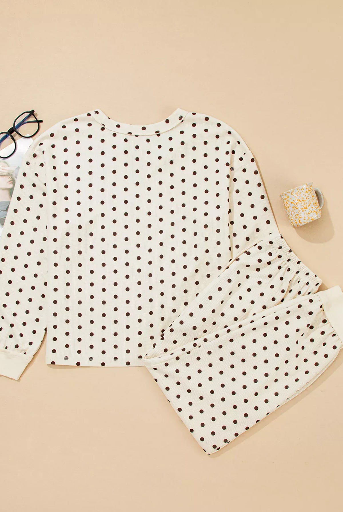 Polka Dot Notched Long Sleeve Top and Drawstring Joggers Lounge Set-Loungewear-Krush Kandy, Women's Online Fashion Boutique Located in Phoenix, Arizona (Scottsdale Area)