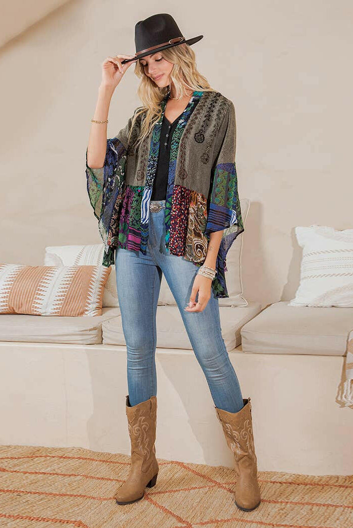 Boho Patchwork Kimono-kimono-Krush Kandy, Women's Online Fashion Boutique Located in Phoenix, Arizona (Scottsdale Area)