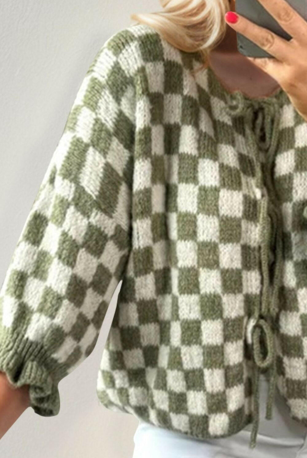Double Take Tied Checkered Dropped Shoulder Flounce Sleeve Cardigan-Krush Kandy, Women's Online Fashion Boutique Located in Phoenix, Arizona (Scottsdale Area)