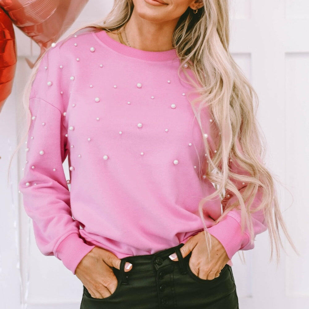 Pearl Round Neck Dropped Shoulder Sweatshirt-Sweaters-Krush Kandy, Women's Online Fashion Boutique Located in Phoenix, Arizona (Scottsdale Area)
