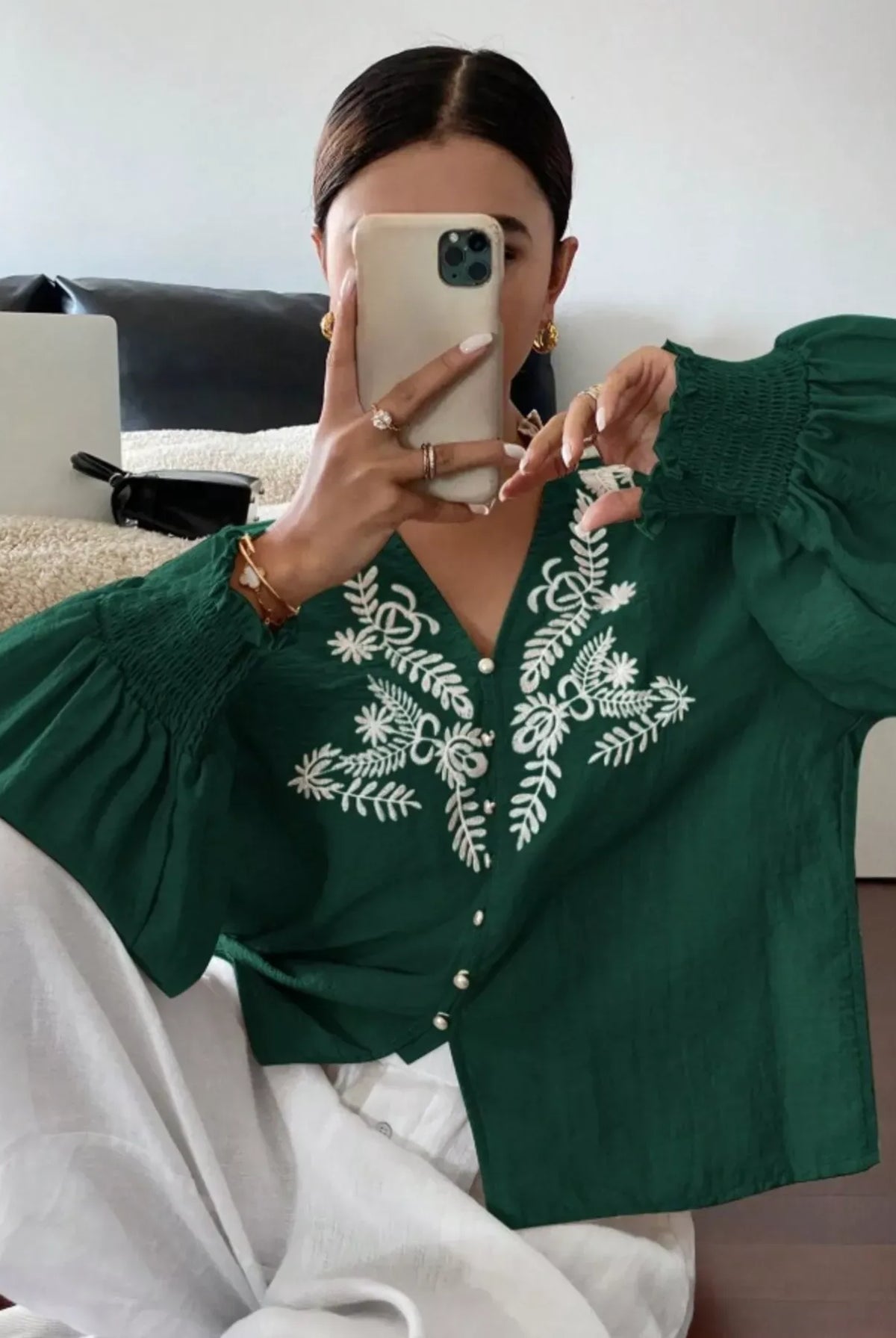 Embroidered Long Sleeve Blouse-Blouses-Krush Kandy, Women's Online Fashion Boutique Located in Phoenix, Arizona (Scottsdale Area)