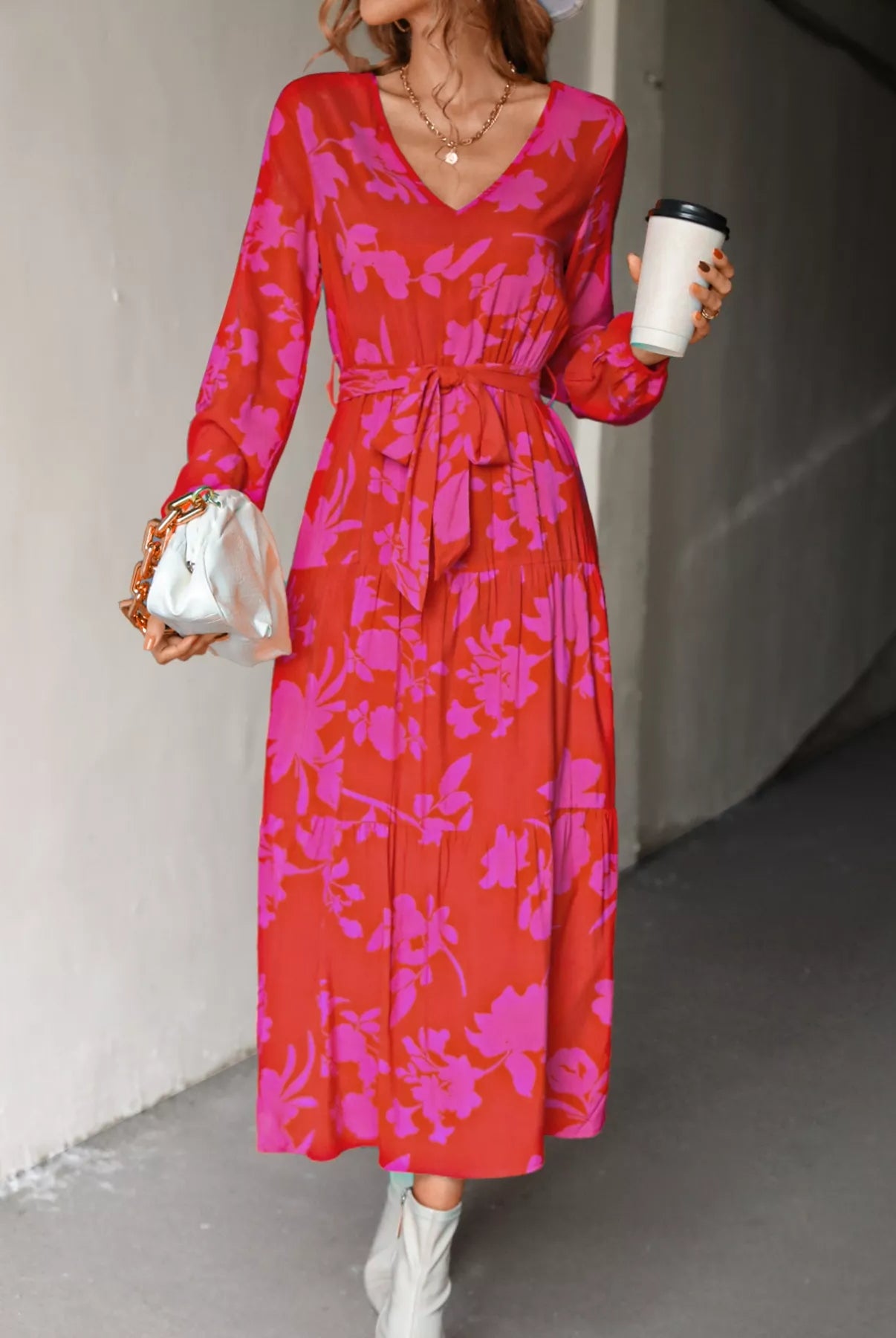 Printed V-Neck Balloon Sleeve Dress-dresses-Krush Kandy, Women's Online Fashion Boutique Located in Phoenix, Arizona (Scottsdale Area)