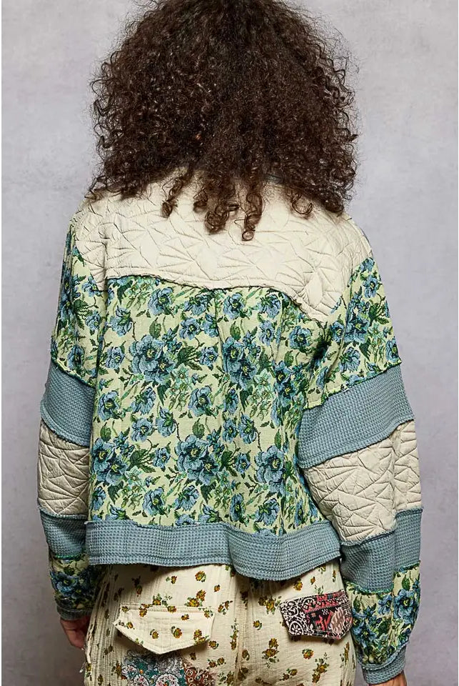 POL Vintage Washed Jacquard Color Block Jacket-Jacket-Krush Kandy, Women's Online Fashion Boutique Located in Phoenix, Arizona (Scottsdale Area)