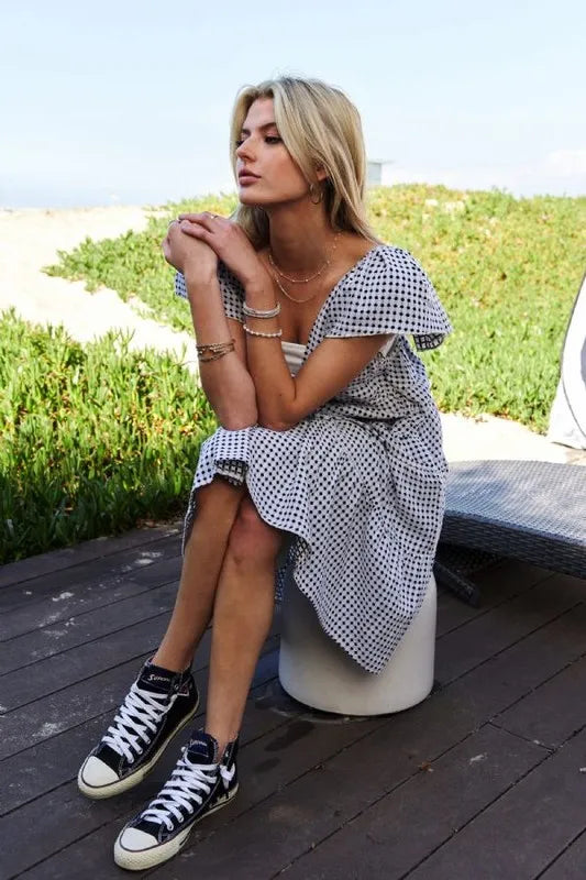 Davi & Dani Jacquard V-Neck Flutter Cap Sleeve Tiered Dress-Dresses-Krush Kandy, Women's Online Fashion Boutique Located in Phoenix, Arizona (Scottsdale Area)