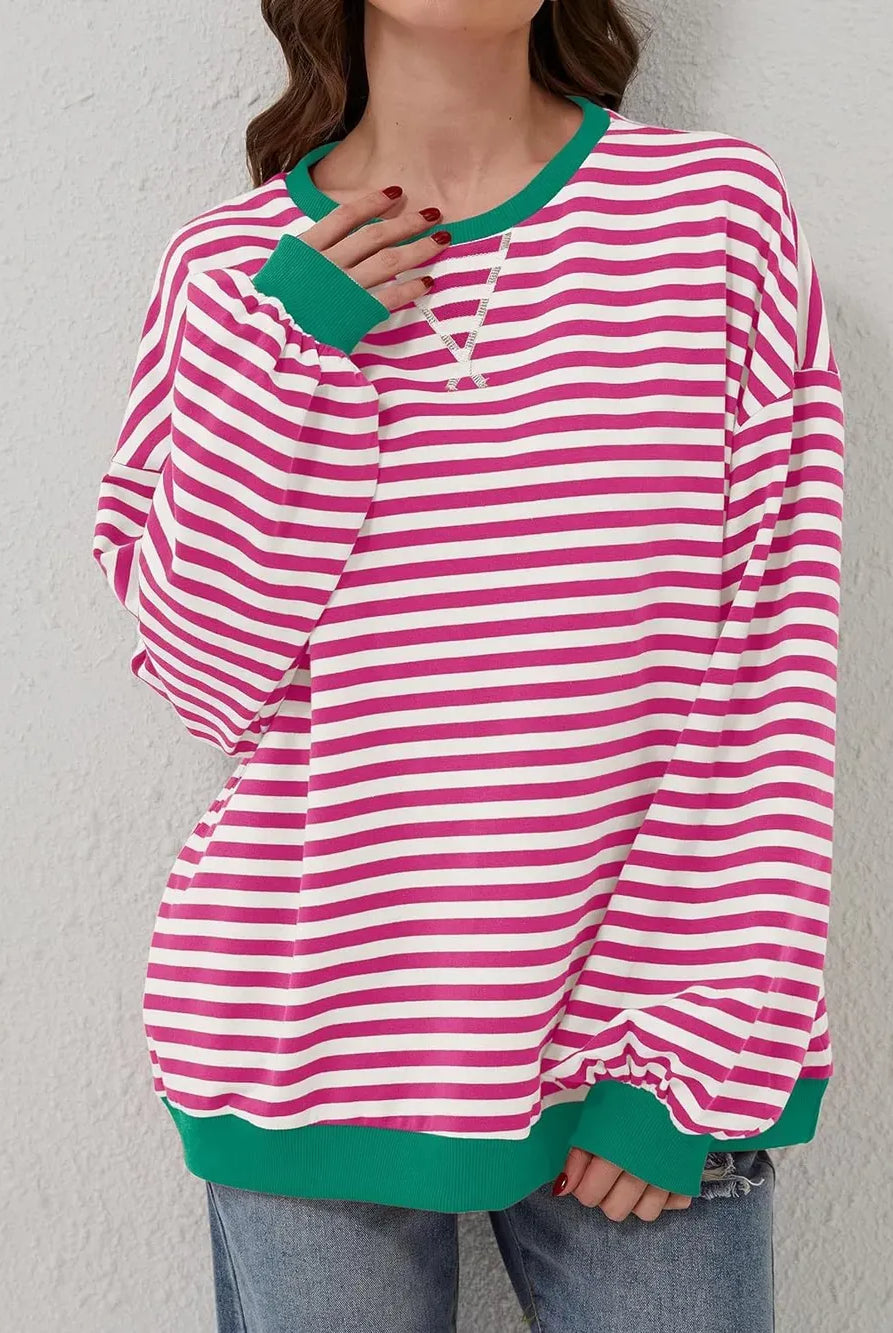Lovelet Contrast Striped Long Sleeve Sweatshirt-Sweaters-Krush Kandy, Women's Online Fashion Boutique Located in Phoenix, Arizona (Scottsdale Area)