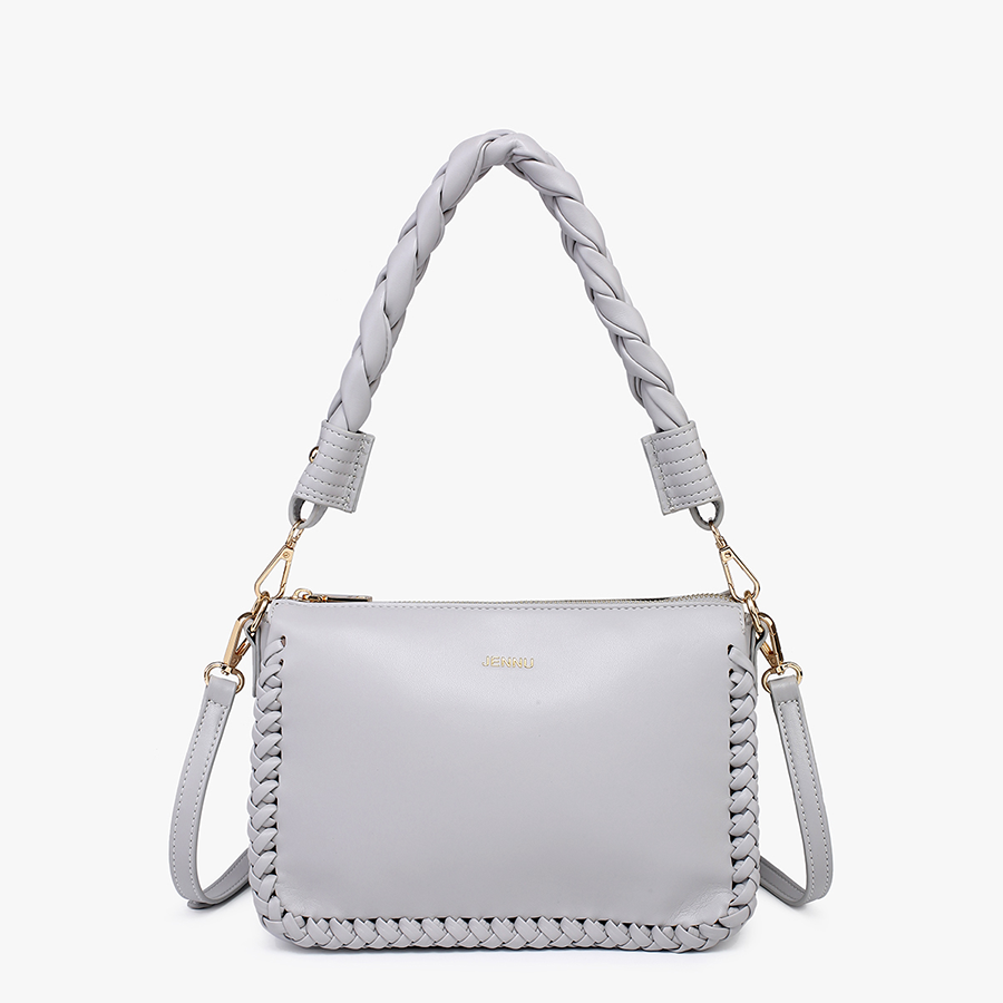 Judith Whipstitch Trim Shoulder Bag w/ Braided Handle-handbag-Krush Kandy, Women's Online Fashion Boutique Located in Phoenix, Arizona (Scottsdale Area)