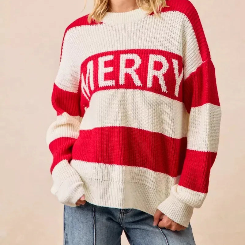 BiBi Christmas Merry Lettering Sweater-Sweater-Krush Kandy, Women's Online Fashion Boutique Located in Phoenix, Arizona (Scottsdale Area)