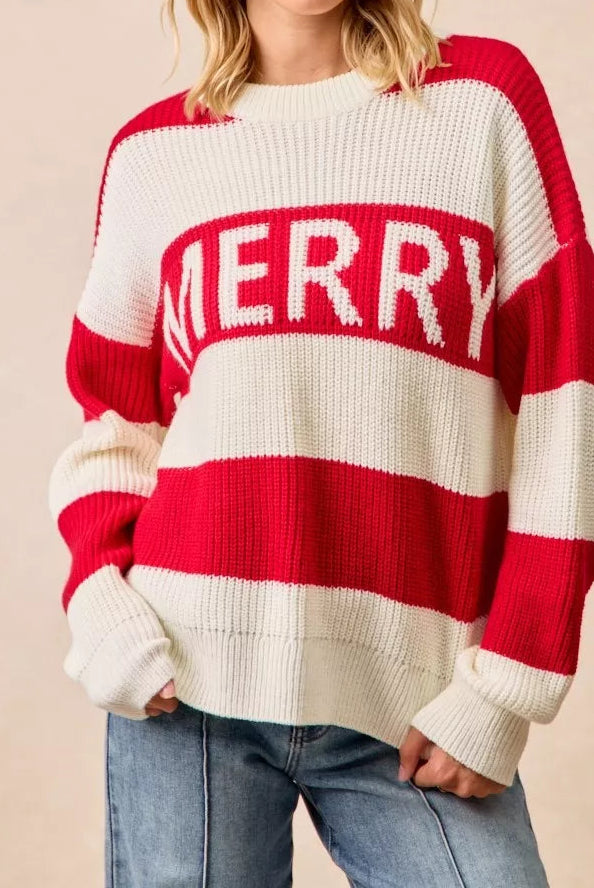 BiBi Christmas Merry Lettering Sweater-Sweater-Krush Kandy, Women's Online Fashion Boutique Located in Phoenix, Arizona (Scottsdale Area)