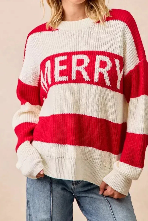 BiBi Christmas Merry Lettering Sweater-Sweater-Krush Kandy, Women's Online Fashion Boutique Located in Phoenix, Arizona (Scottsdale Area)