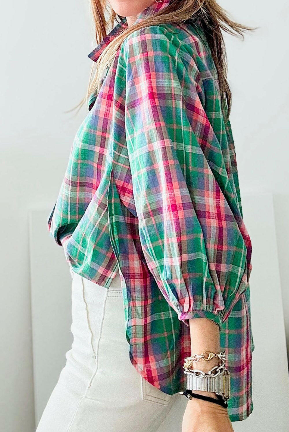 Pastel Plaid Button-Up Blouse-Blouses-Krush Kandy, Women's Online Fashion Boutique Located in Phoenix, Arizona (Scottsdale Area)