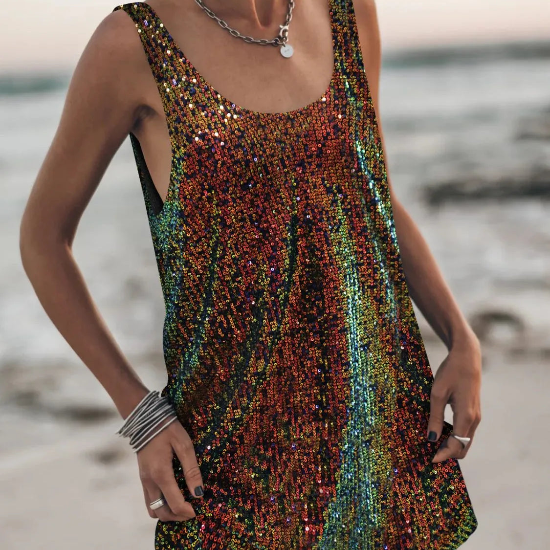 Sequin Scoop Neck Mini Dress-Dresses-Krush Kandy, Women's Online Fashion Boutique Located in Phoenix, Arizona (Scottsdale Area)