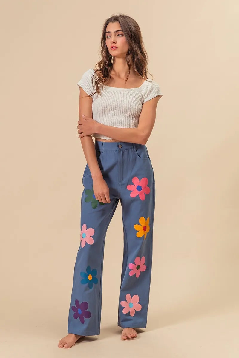 BiBi Floral Print Straight Leg Pants-PANTS-Krush Kandy, Women's Online Fashion Boutique Located in Phoenix, Arizona (Scottsdale Area)