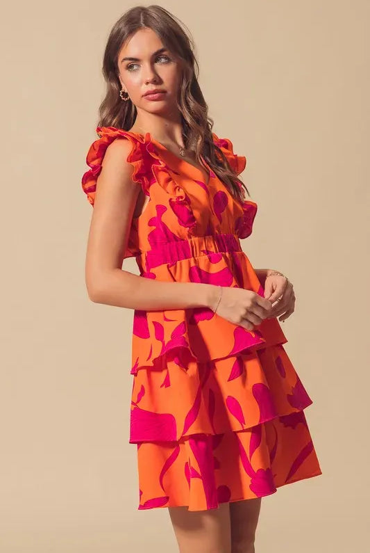 SO ME Floral V Neck Layered Dress with Elasticized Waist-Dresses-Krush Kandy, Women's Online Fashion Boutique Located in Phoenix, Arizona (Scottsdale Area)