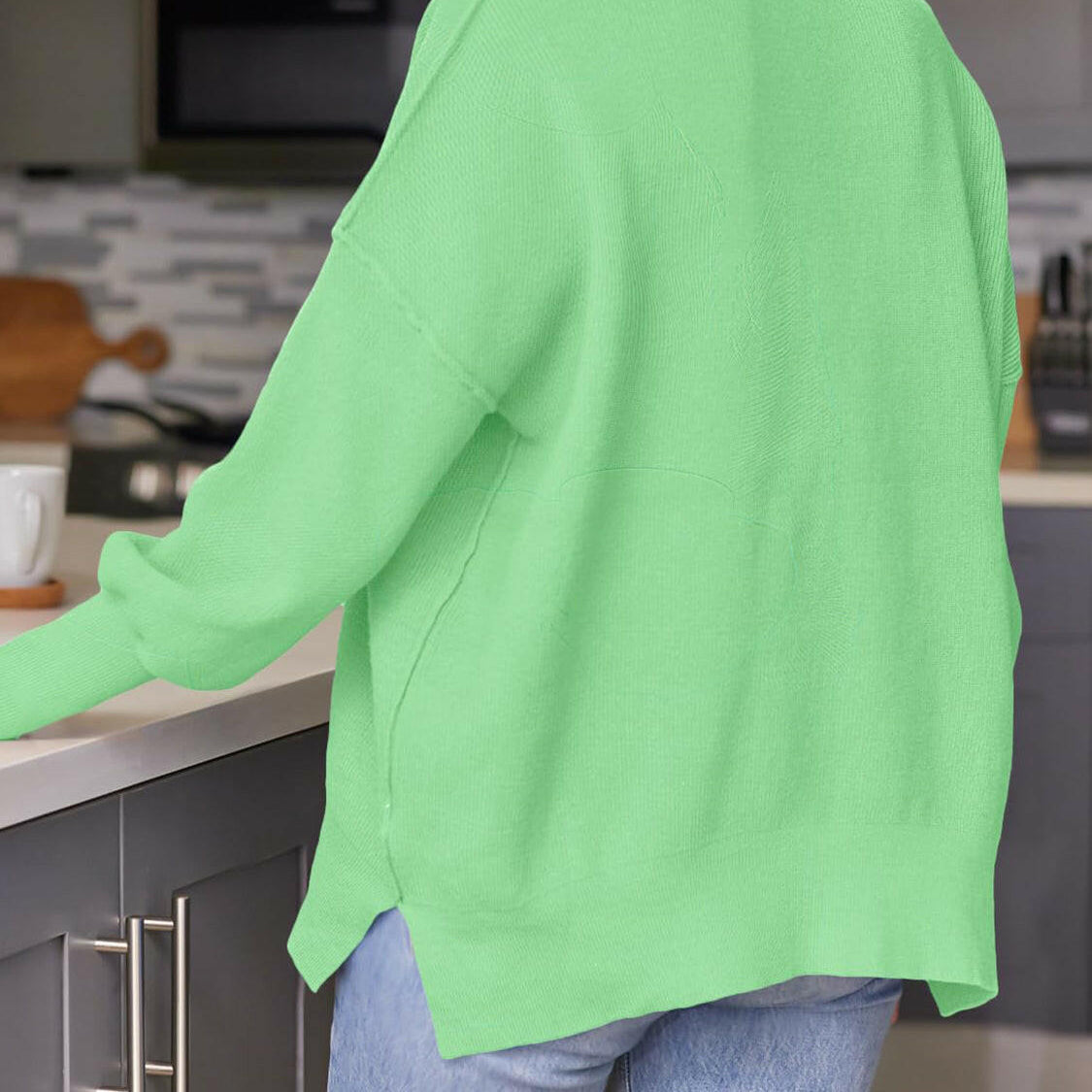 Slit Round Neck Dropped Shoulder Sweater-Krush Kandy, Women's Online Fashion Boutique Located in Phoenix, Arizona (Scottsdale Area)