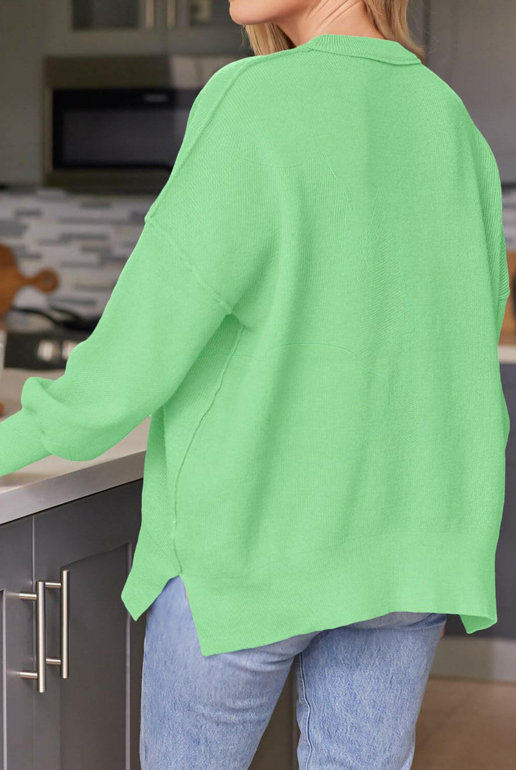 Slit Round Neck Dropped Shoulder Sweater-Krush Kandy, Women's Online Fashion Boutique Located in Phoenix, Arizona (Scottsdale Area)