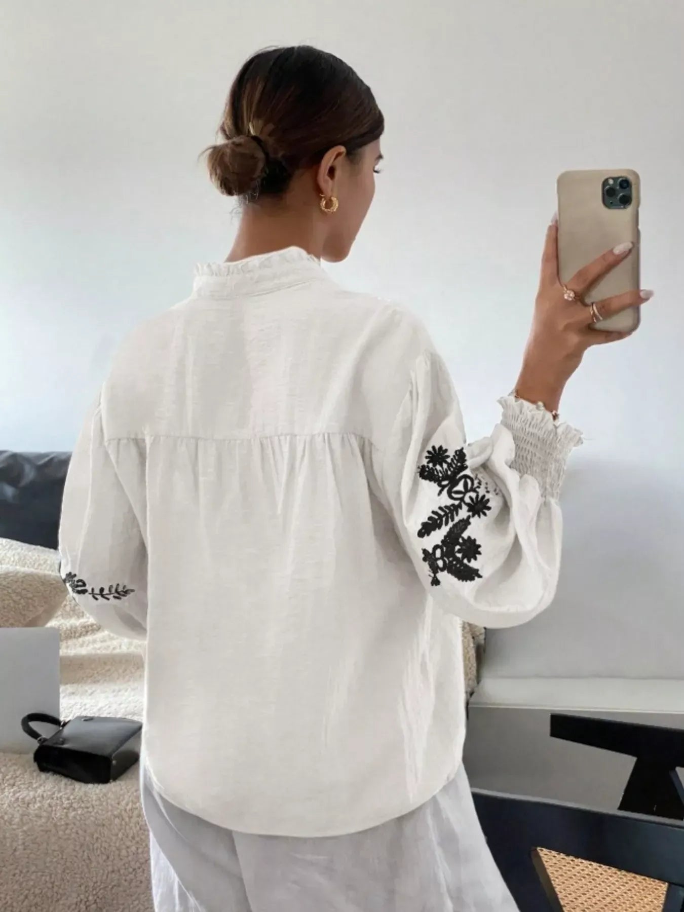 Embroidered Long Sleeve Blouse-Blouses-Krush Kandy, Women's Online Fashion Boutique Located in Phoenix, Arizona (Scottsdale Area)