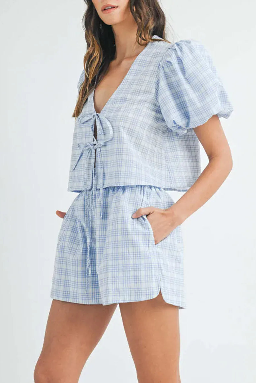 V-Neck Puff Sleeve Top and Shorts Set-Krush Kandy, Women's Online Fashion Boutique Located in Phoenix, Arizona (Scottsdale Area)