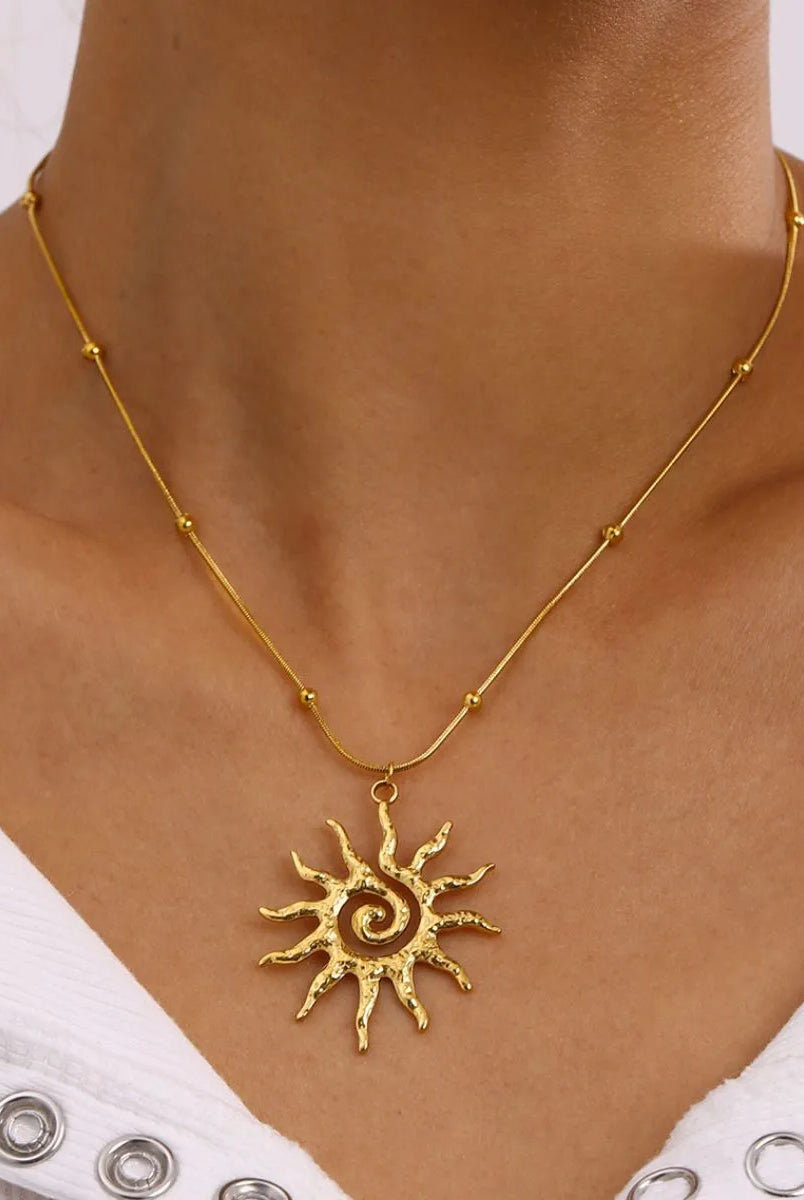 18K Gold-Plated Sun Pendant Necklace-Necklaces-Krush Kandy, Women's Online Fashion Boutique Located in Phoenix, Arizona (Scottsdale Area)